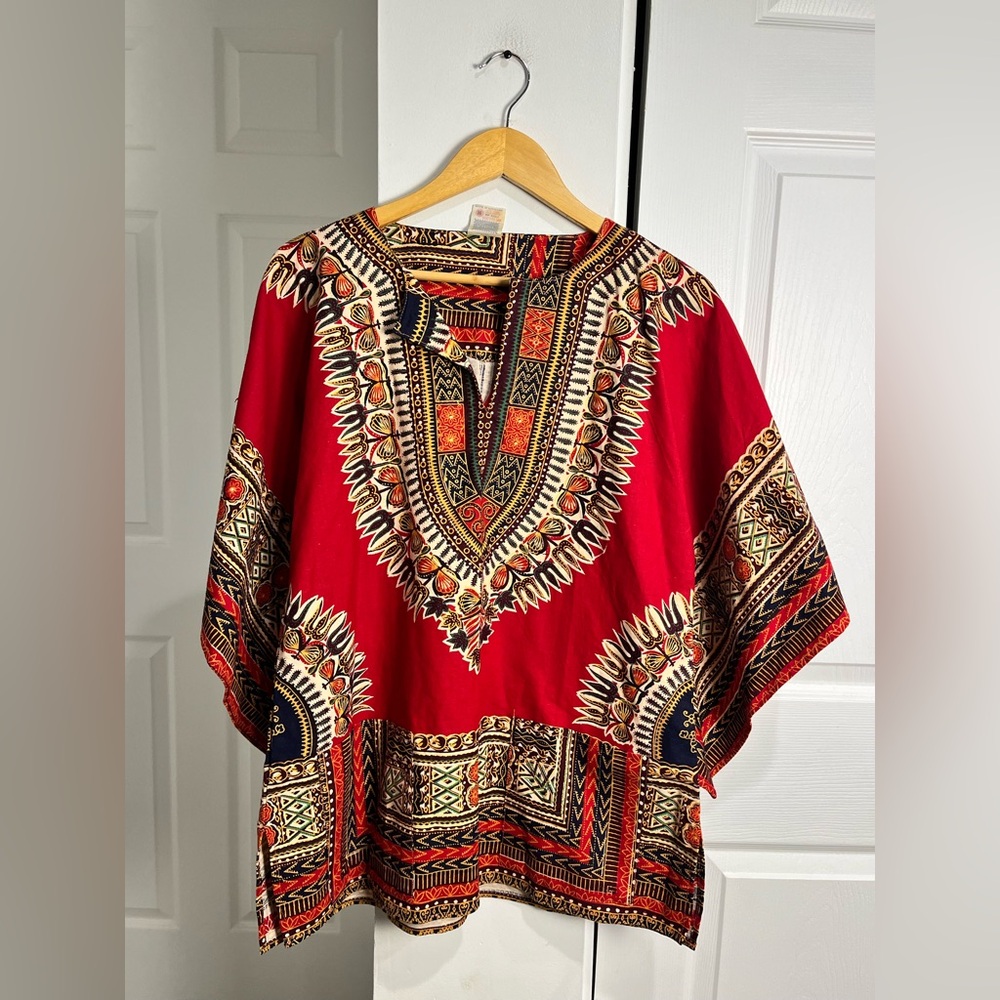 Kaiser VintageAfrican Dashiki Top. Multi Color Medium. Short Sleeve. 100% Cotton
